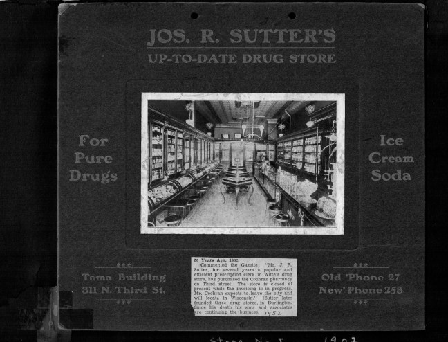 A page from the scrapbook showing the interior of the first Sutter store. 