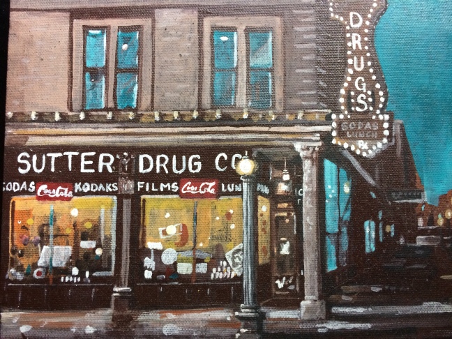 Painting of Sutter Drug by Margaret Ertz
